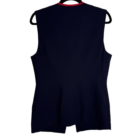 Vintage 1994 Ellen Tracy Navy Wool Zip Vest Gold Accents Sz 10 Red Trim Academia - Picture 6 of 9